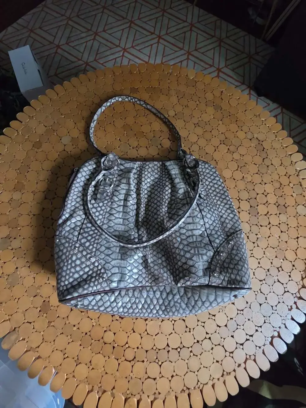 Mania Genuine Leather Made in Italy Snakeskin Embossed Studded Hobo Handbag
